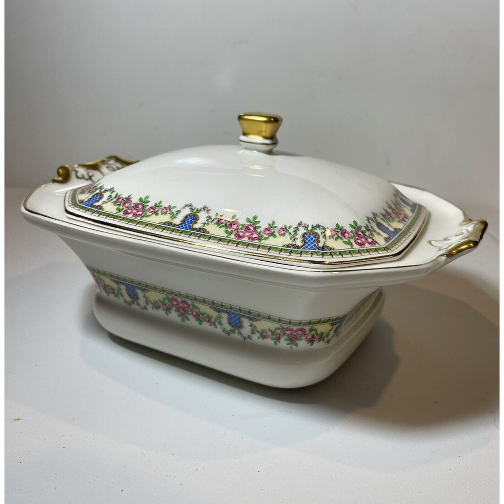 T & V Limoges France Lidded Porcelain Tureen La Cloche Roses Gold Granny Core